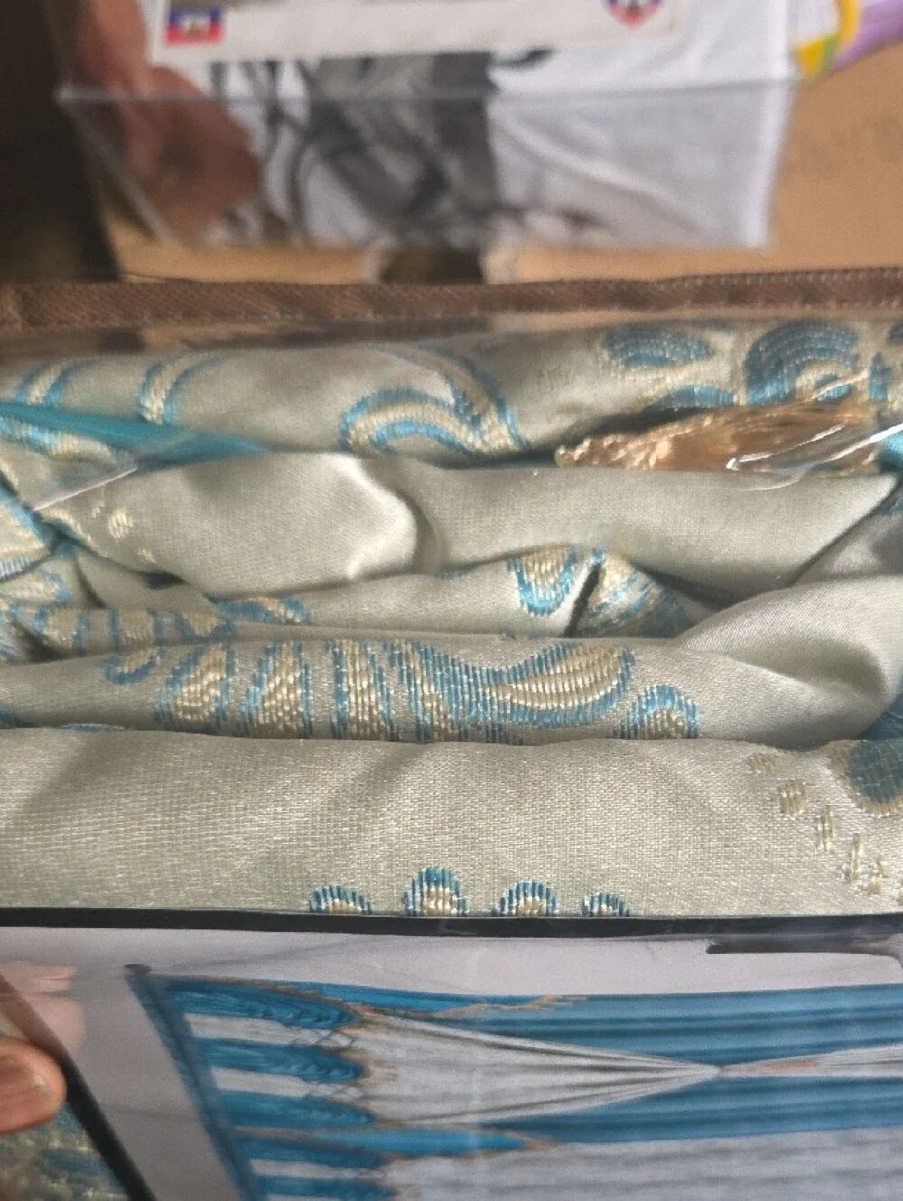 Twin Blue and Cream Jacquard Curtain Panel Set with Valance